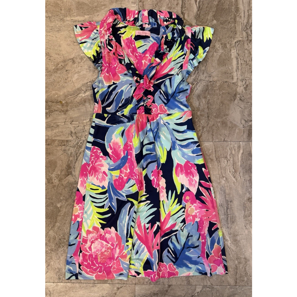 Lilly Pulitzer Women's Size XS CLARE Silk Blend Jersey Dress Ruffled Tropicalada
